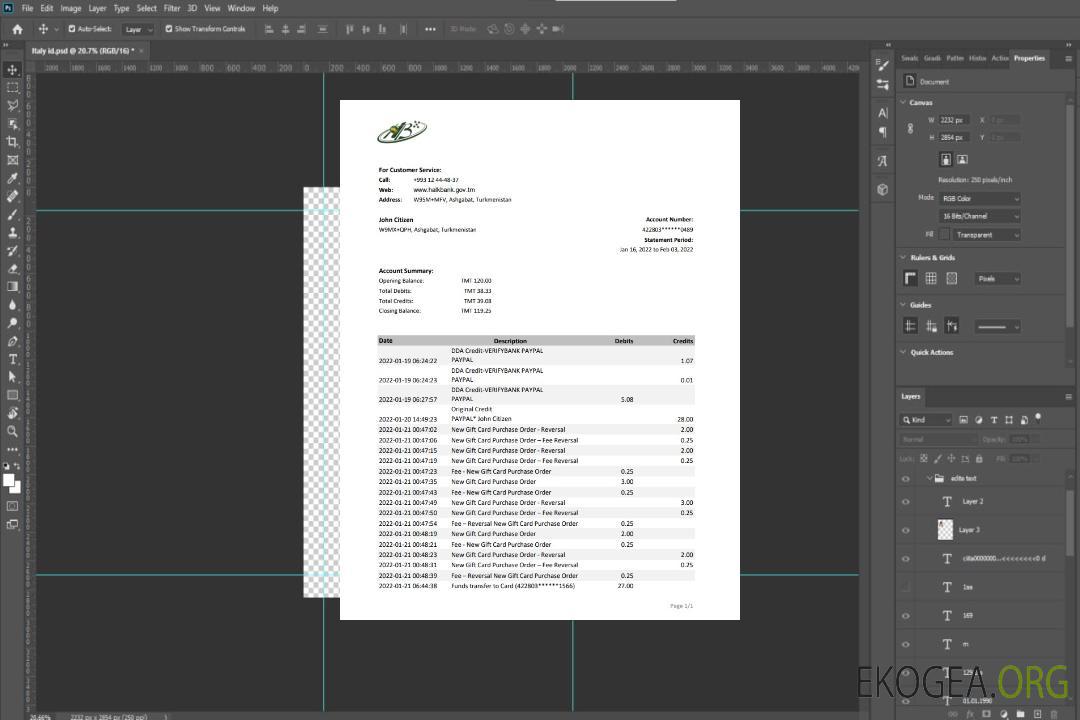 Relevé bancaire Turkménistan HalkBank, modèle Excel et PDF template Relevé bancaire Turkménistan HalkBank, modèle Excel et PDF template
